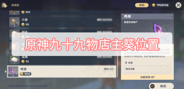 原神九十九物店主葵在哪里?原神九十九物店主葵位置一览