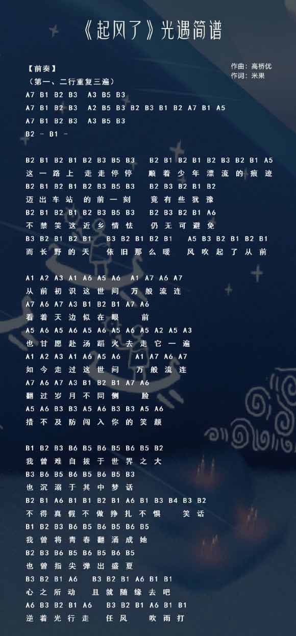 光遇乐谱起风了(光遇起风了乐谱介绍)