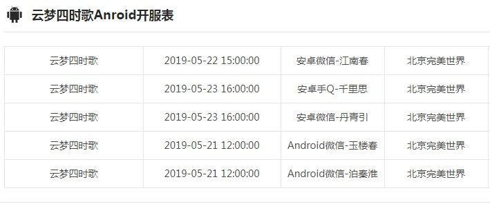 云梦四时歌开服表 新区开服时间表一览