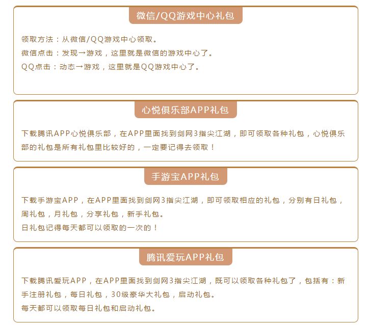 剑网3指尖江湖礼包兑换 剑网3手游游戏礼包大全