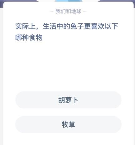 实际上生活中的兔子更喜欢以下哪种食物 蚂蚁庄园1月16日答案